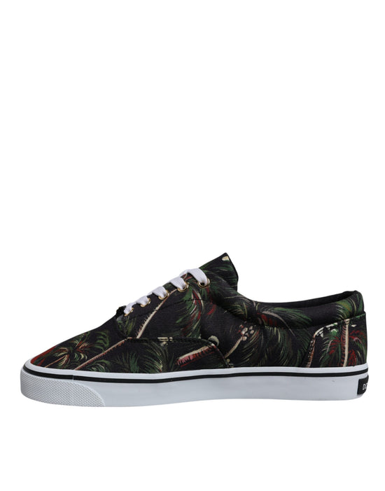 Black Tropical Print Low Top Sneakers Shoes