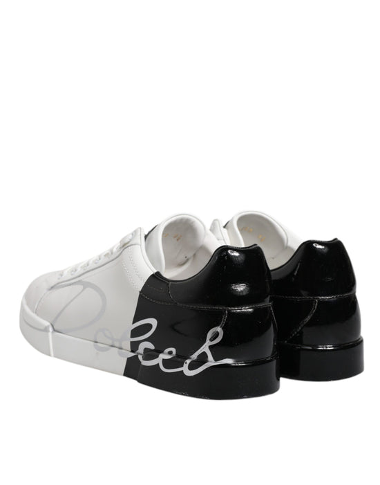 White Black Logo Portofino Sneakers Shoes