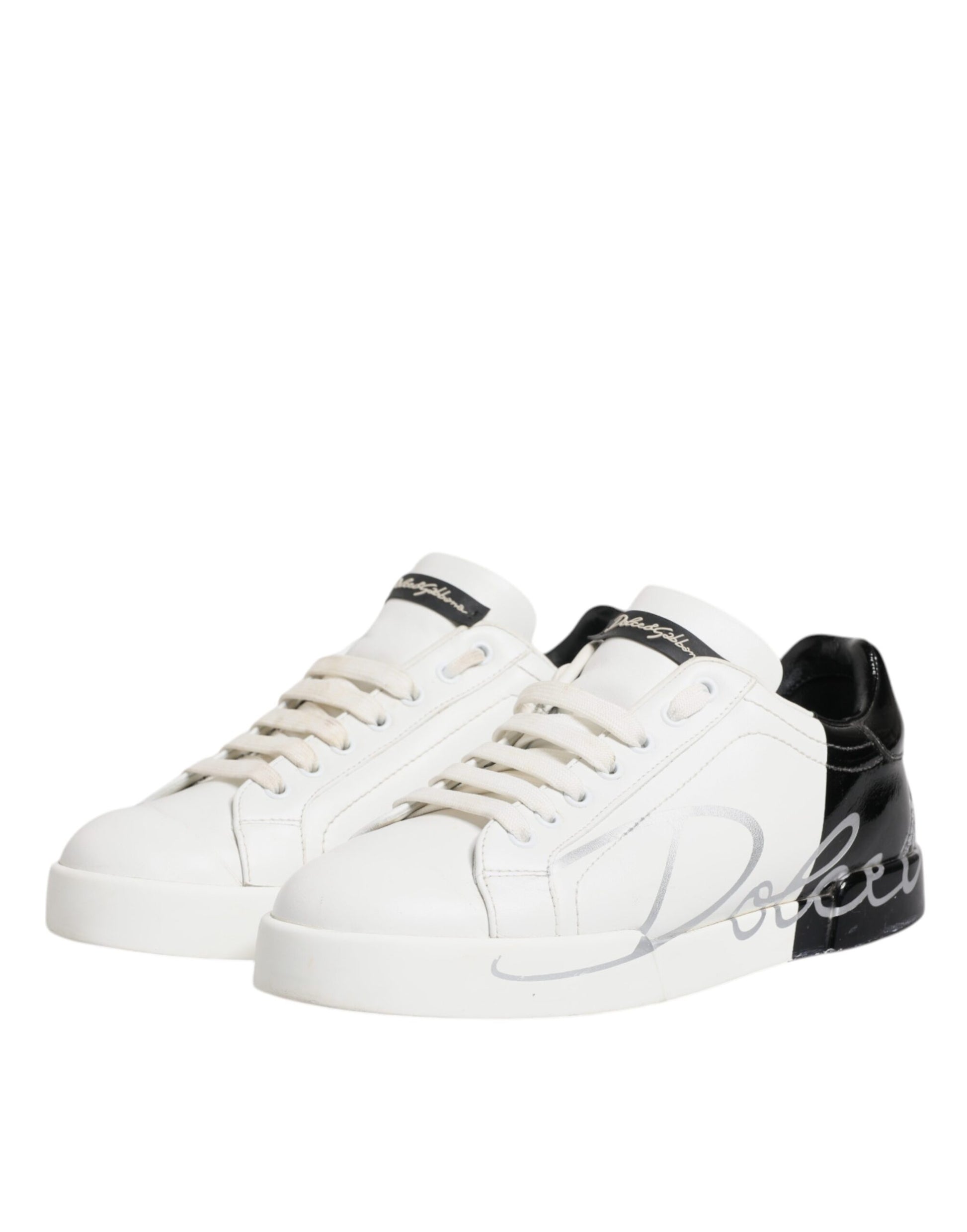 White Black Logo Portofino Sneaker Shoes