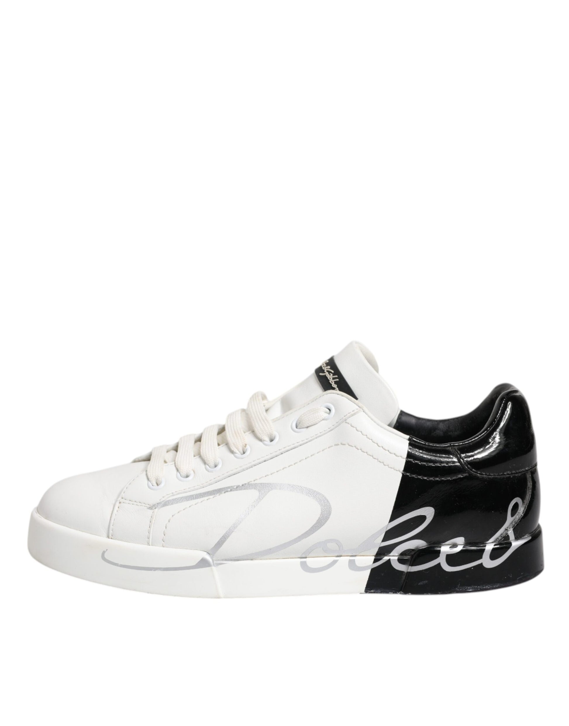 White Black Logo Portofino Sneaker Shoes