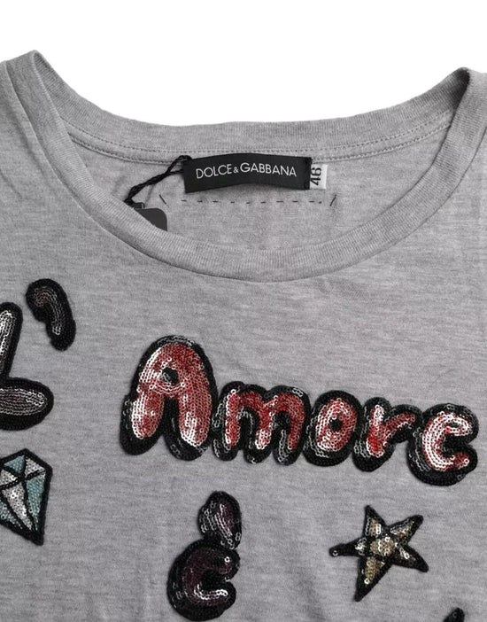 Gray Cotton L'Amore E'Bellezza Top T-shirt