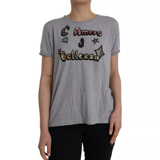 Gray Cotton L'Amore E'Bellezza Top T-shirt