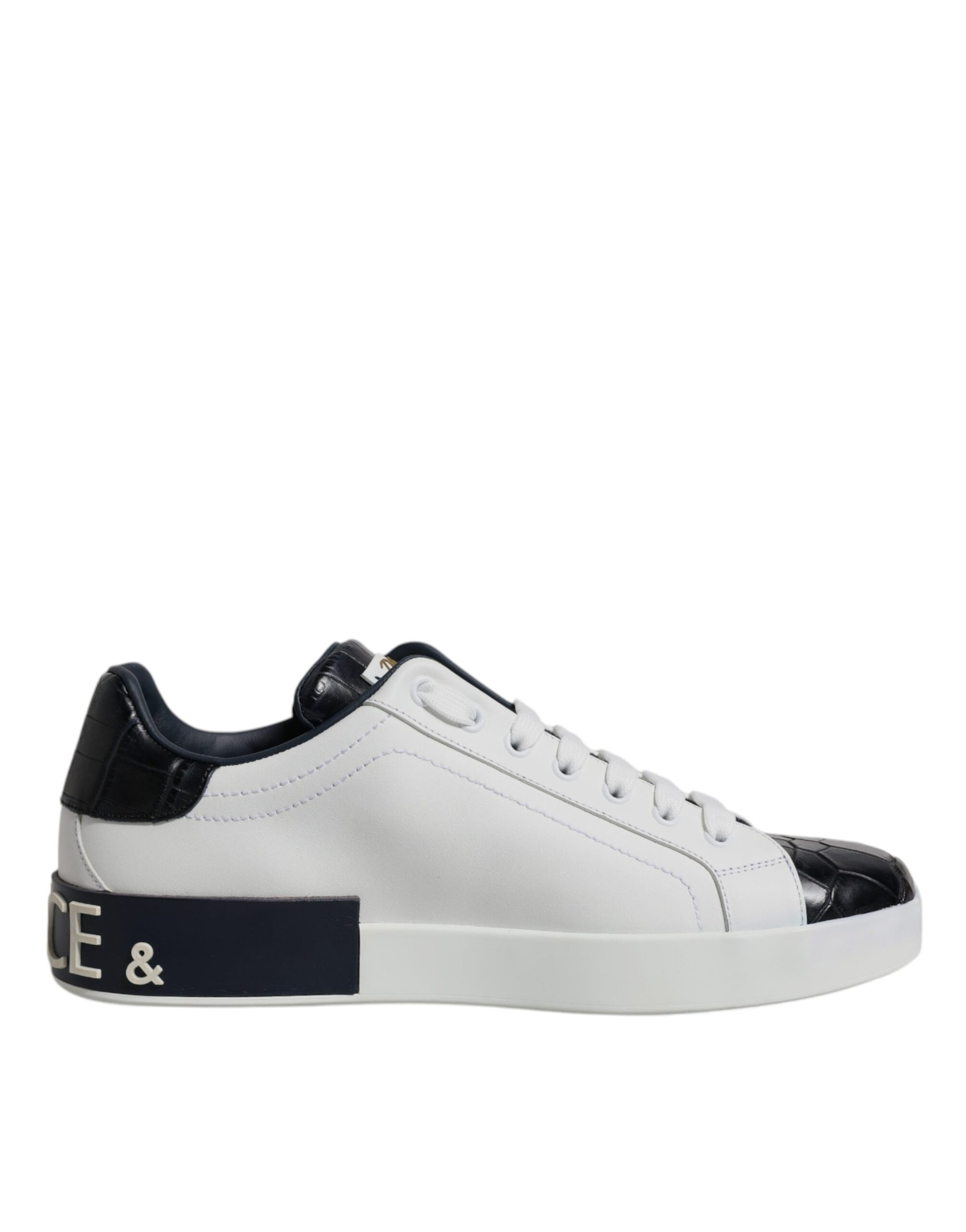 White Black Leather Portofino Sneakers Shoes