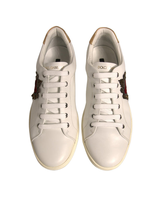 White Leather Heart Embellished Sneakers Shoes