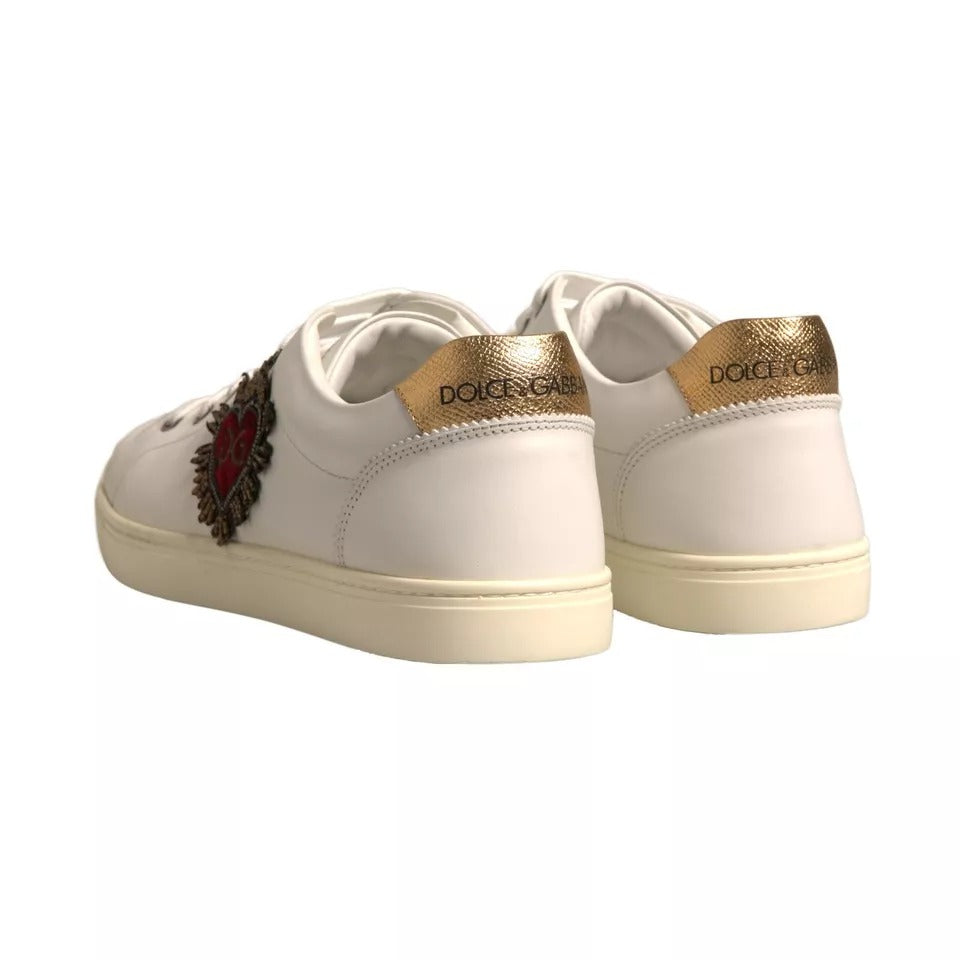 White Leather Heart Embellished Sneakers Shoes