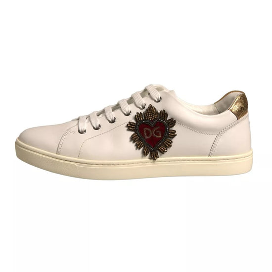 White Leather Heart Embellished Sneakers Shoes