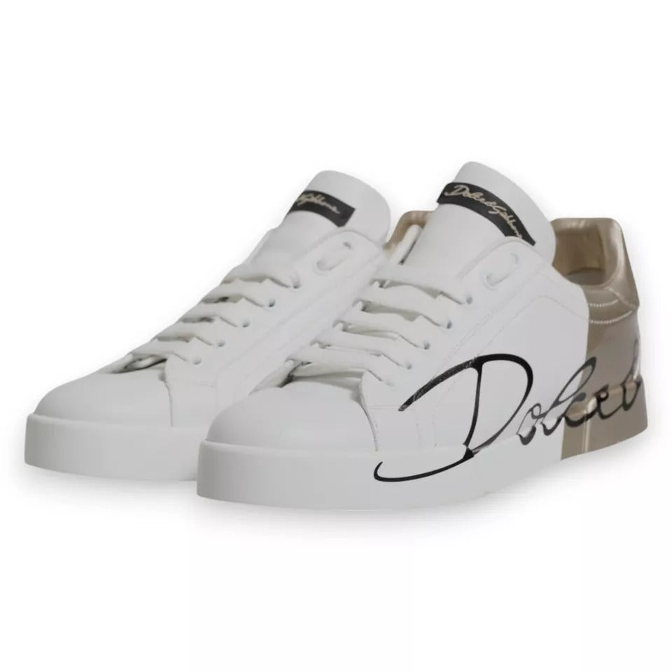 White Gold Logo Portofino Sneakers Shoes