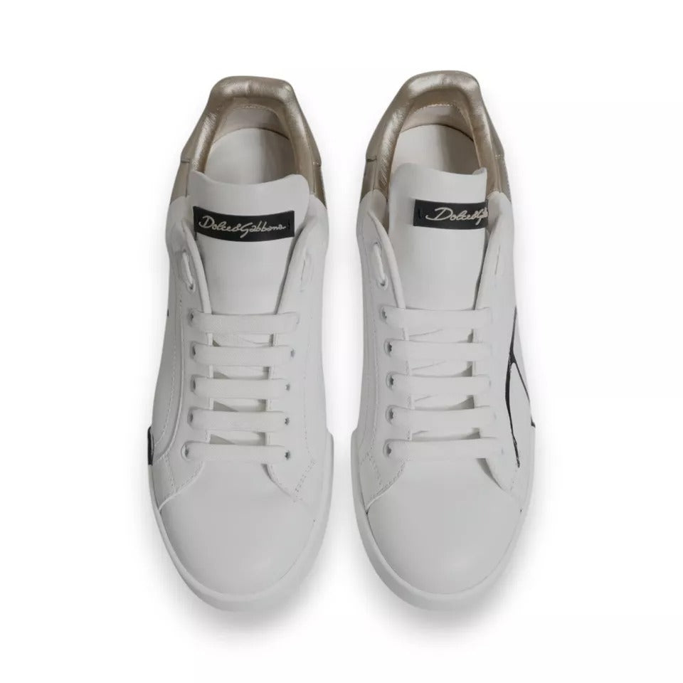 White Gold Logo Portofino Sneakers Shoes