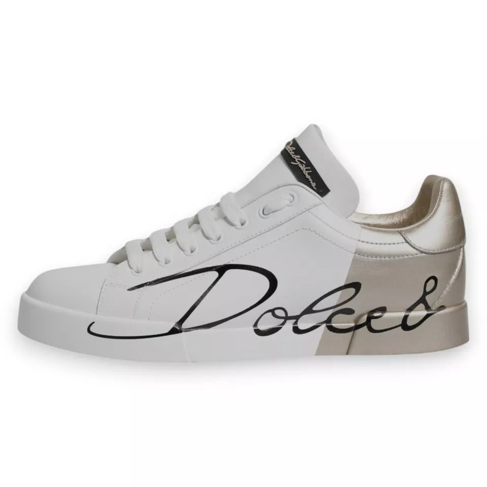 White Gold Logo Portofino Sneakers Shoes