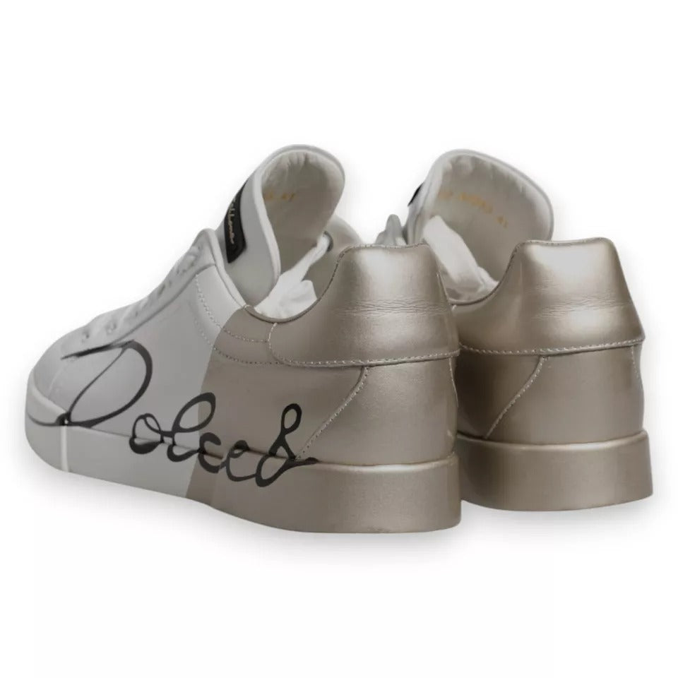 White Gold Logo Portofino Sneakers Shoes