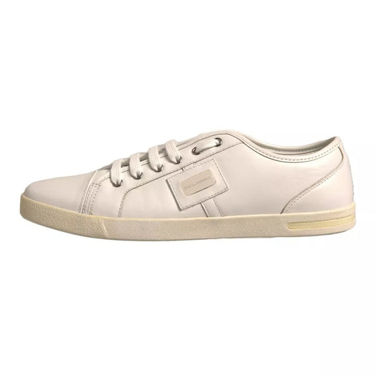 White Logo Plaque Leather Low Top Sneakers Shoes