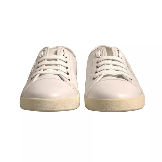 White Logo Plaque Leather Low Top Sneakers Shoes