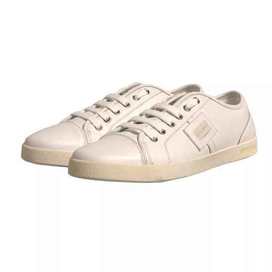 White Logo Plaque Leather Low Top Sneakers Shoes