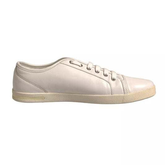 White Logo Plaque Leather Low Top Sneakers Shoes