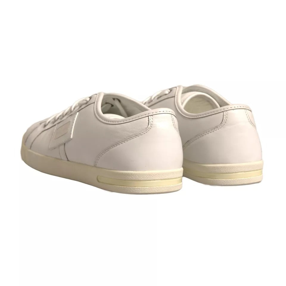 White Logo Plaque Leather Low Top Sneakers Shoes