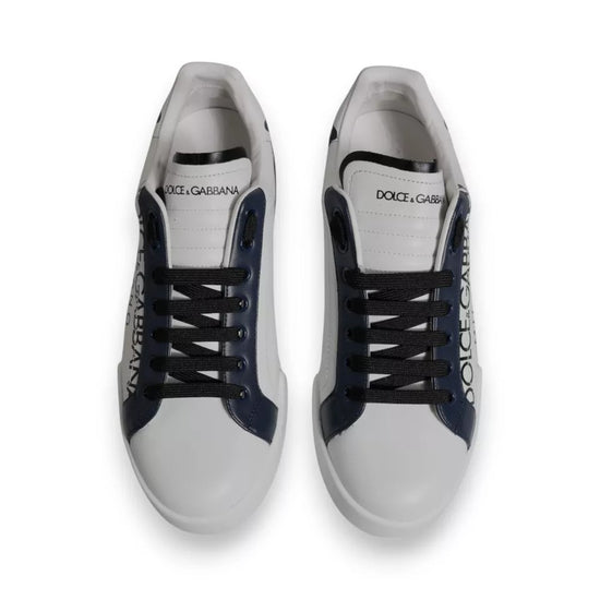 White Blue Leather Crown Milano Sneakers Shoes