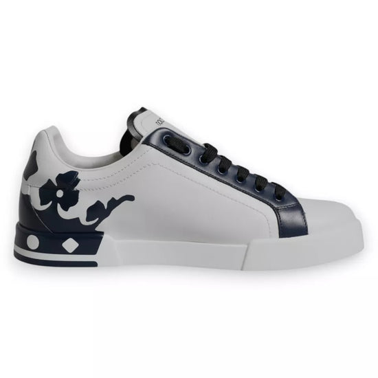 White Blue Leather Crown Milano Sneakers Shoes