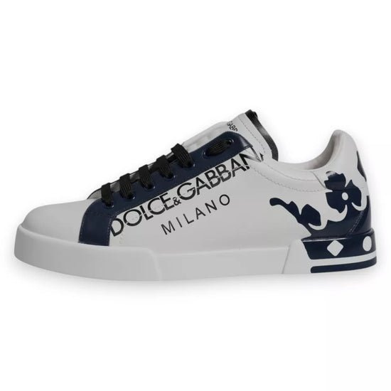 White Blue Leather Crown Milano Sneakers Shoes