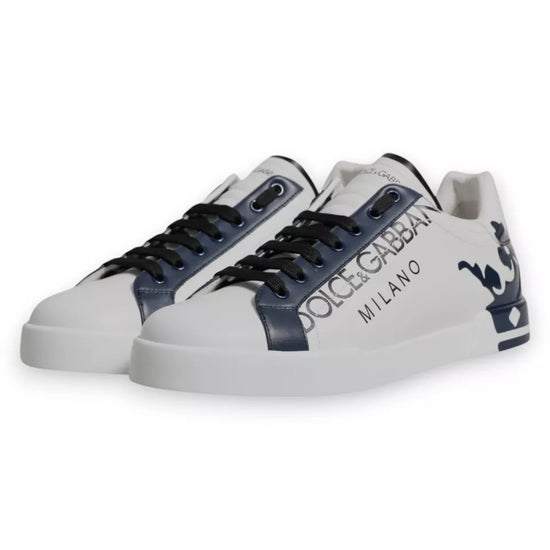 White Blue Leather Crown Milano Sneakers Shoes