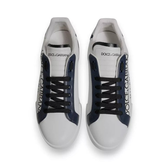 White Blue Leather Crown Milano Sneakers Shoes