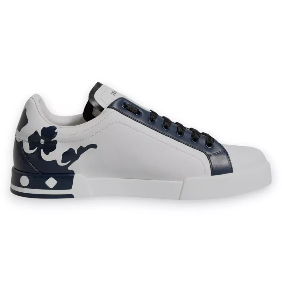 White Blue Leather Crown Milano Sneakers Shoes