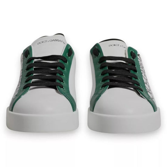 White Green Leather Crown Milano Sneakers Shoes