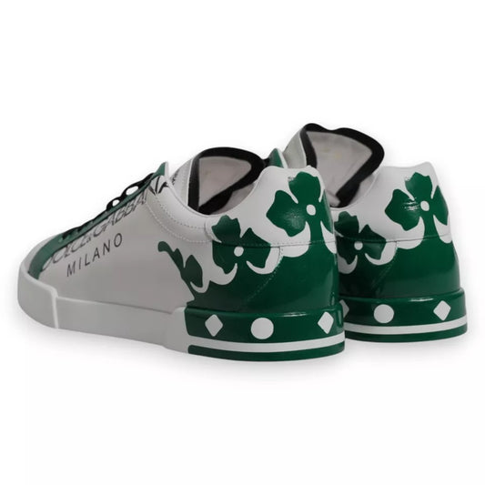 White Green Leather Crown Milano Sneakers Shoes