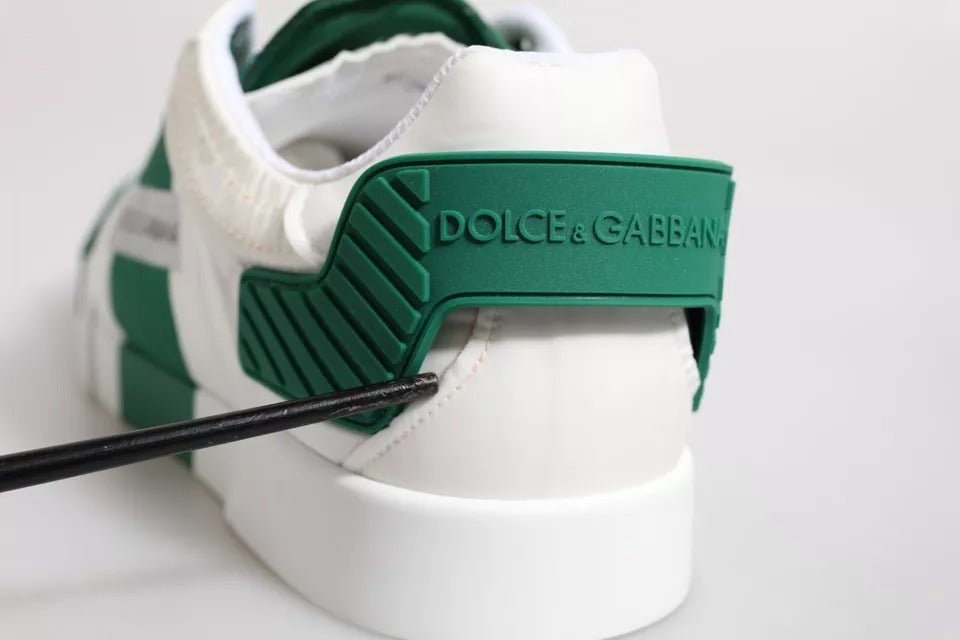 White Green Leather Logo Low Top Sneakers Shoes