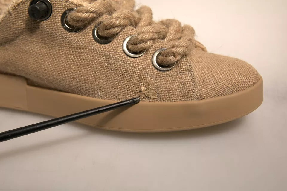 Brown Jute Fabric Low Top Men Sneakers Shoes