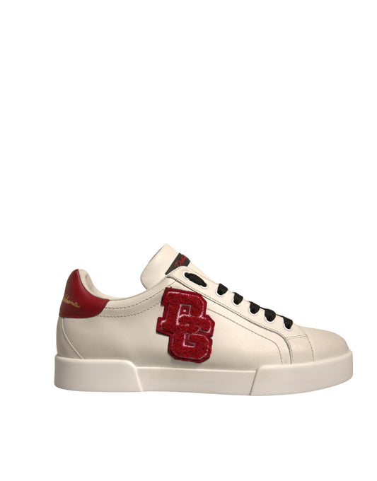 White Leather DG Logo Low Top Sneakers Shoes