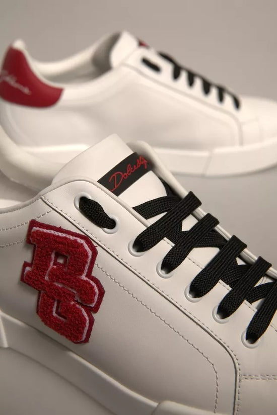 White Leather DG Logo Low Top Sneakers Shoes