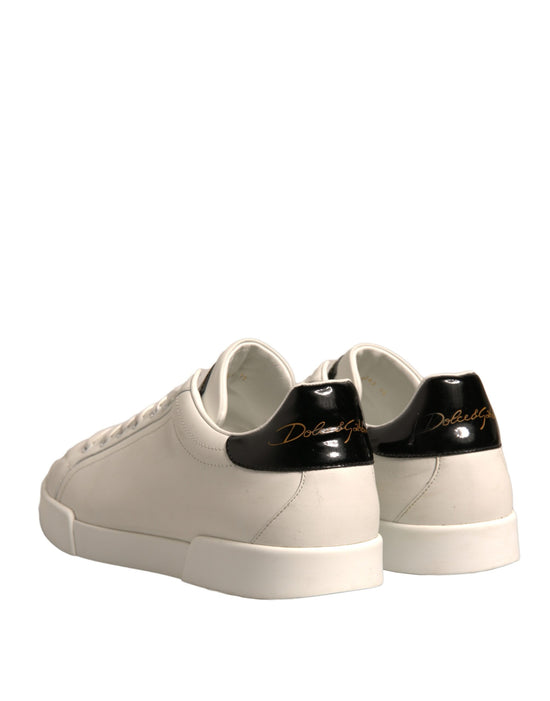 White Black Leather Low Top Men Sneakers Shoes