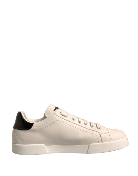 White Black Leather Low Top Men Sneakers Shoes