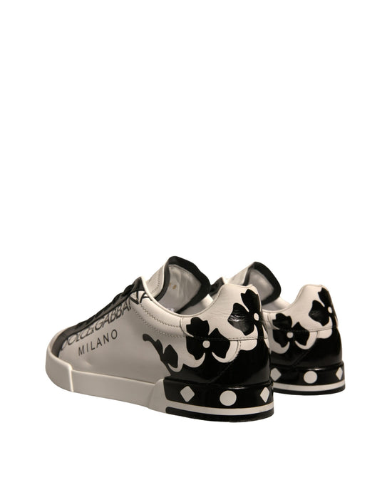 White Black Leather Crown Milano Sneakers Shoes