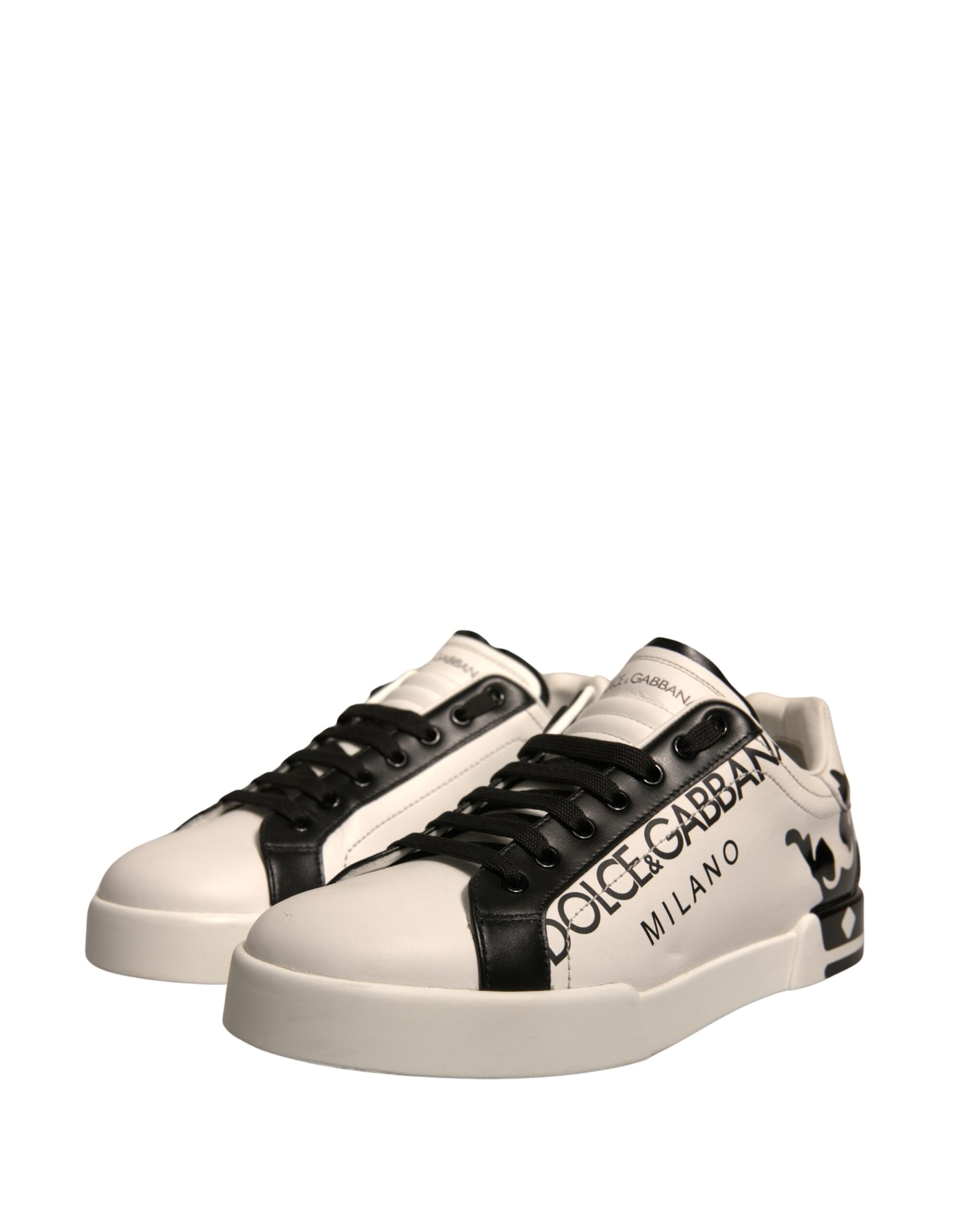 White Black Leather Crown Milano Sneakers Shoes