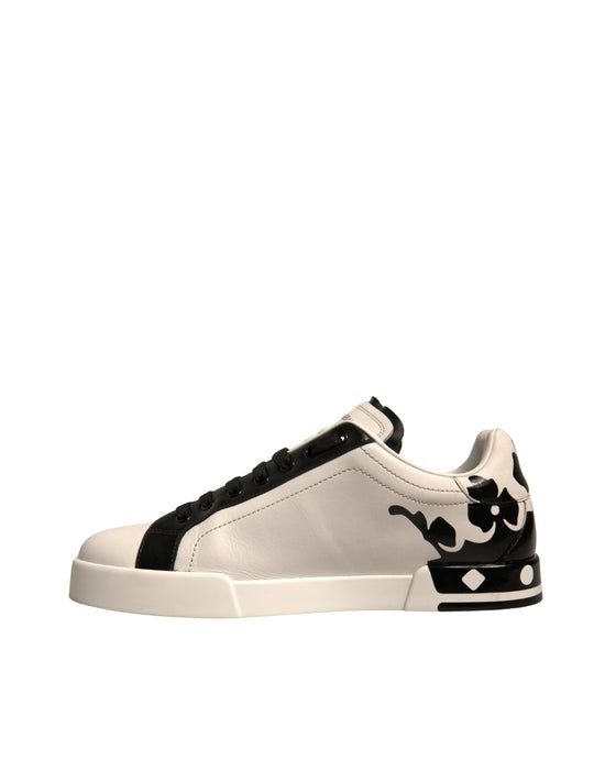 White Black Leather Crown Milano Sneakers Shoes