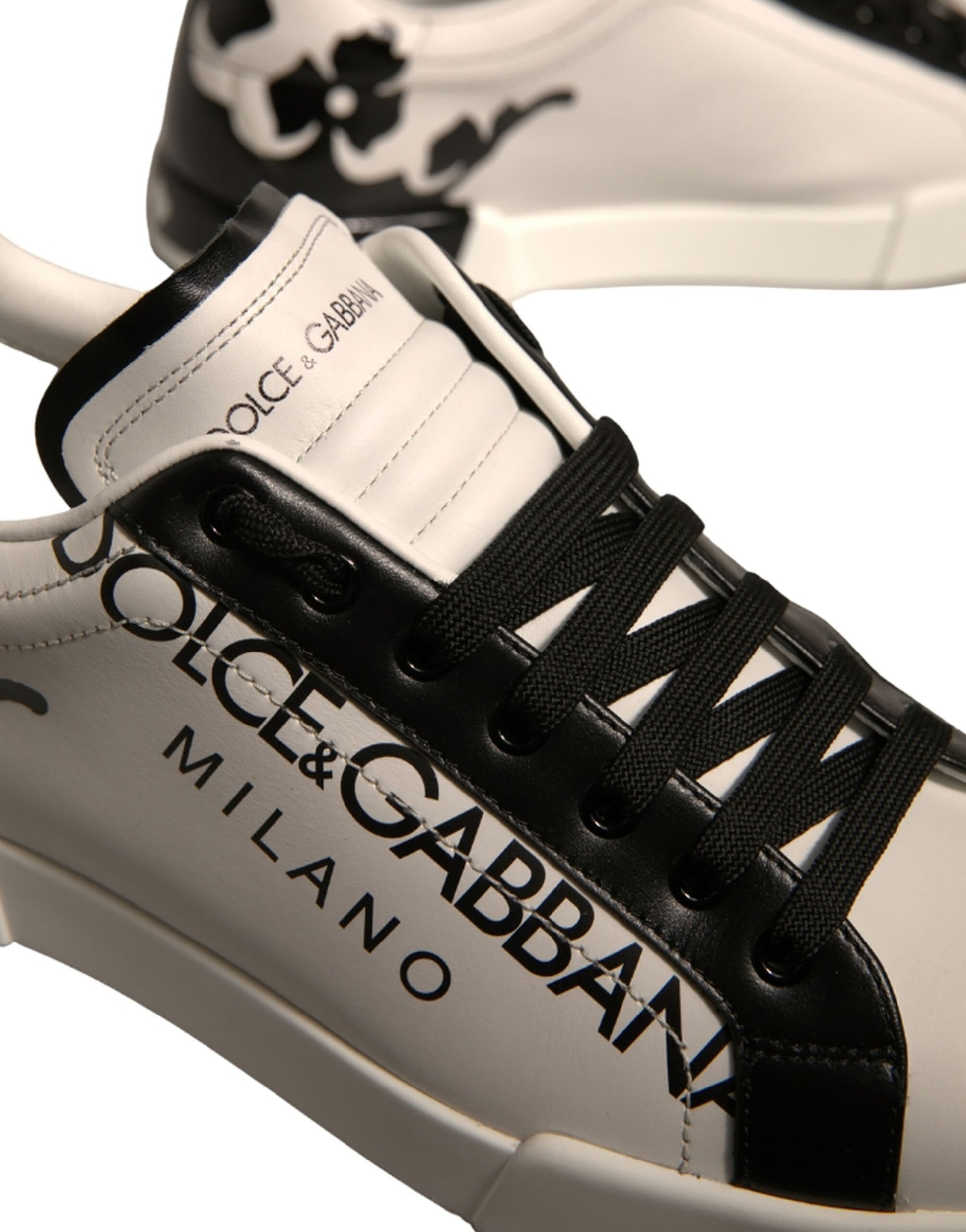 White Black Leather Crown Milano Sneakers Shoes