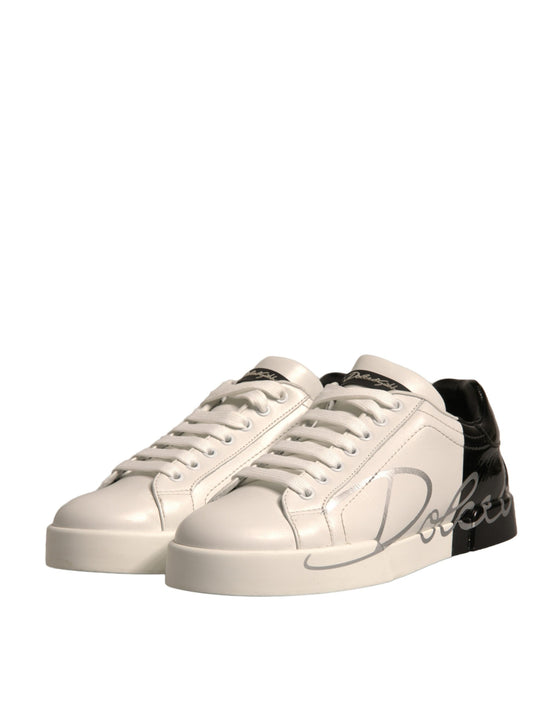 White Black Logo Portofino Sneakers Shoes