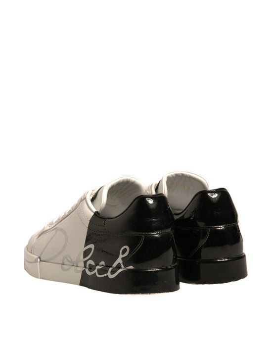 White Black Logo Portofino Sneakers Shoes