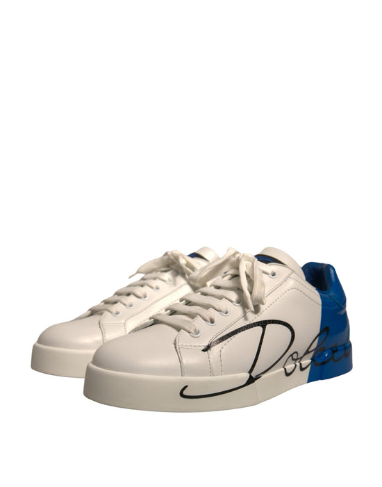 White Blue Logo Portofino Sneakers Shoes