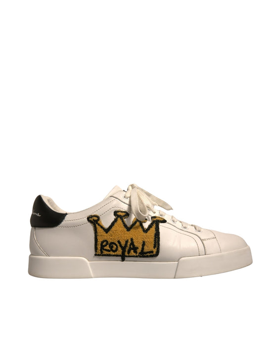 White Leather Royal Crown Men Sneakers Shoes