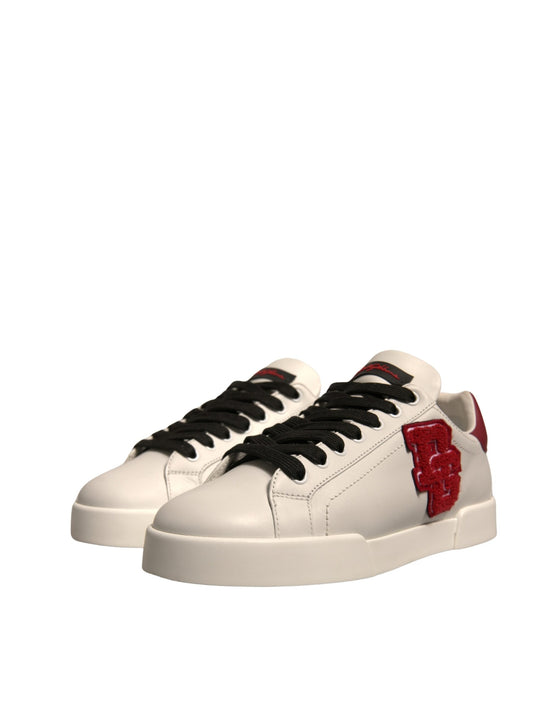 White Leather DG Logo Low Top Sneakers Shoes