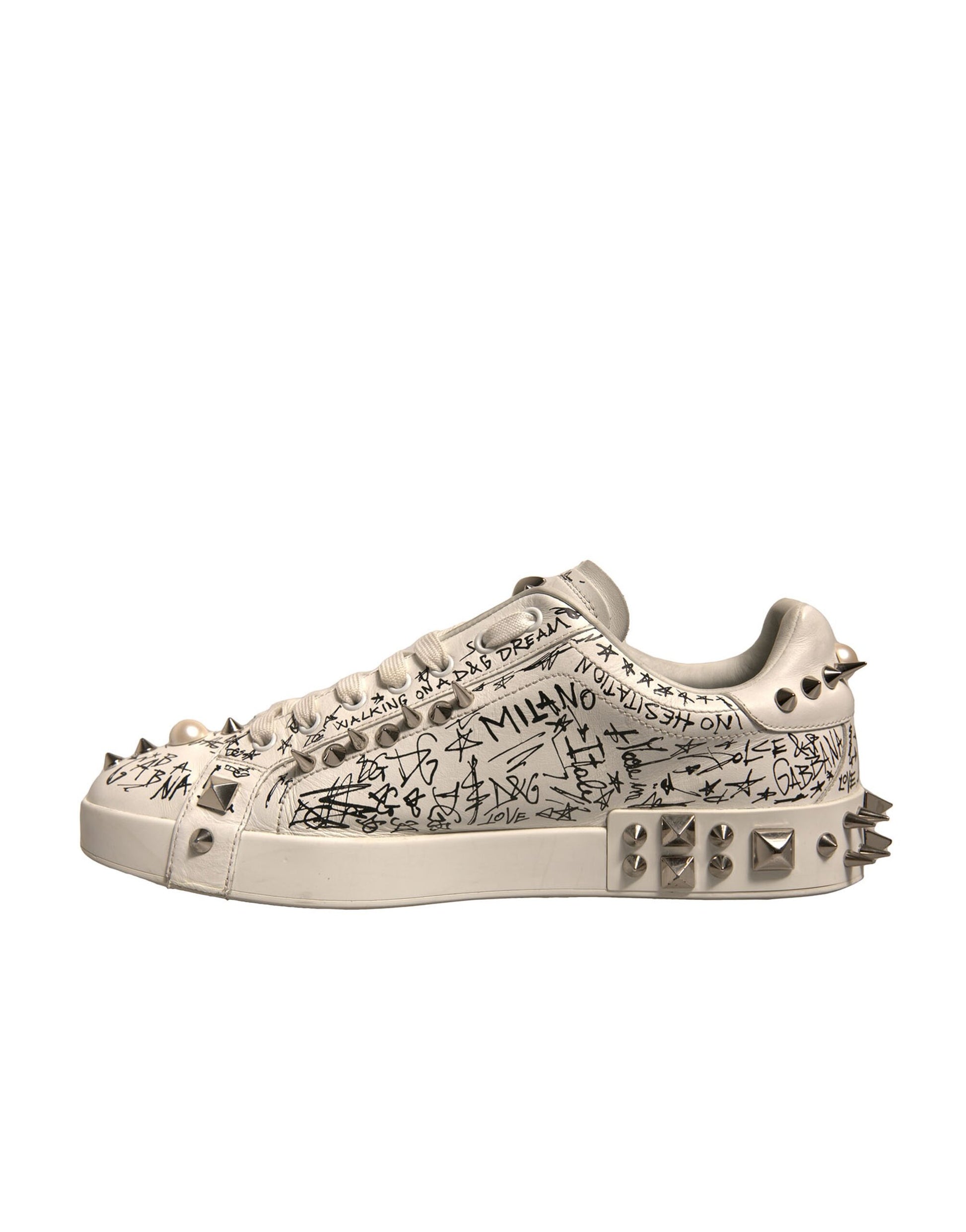 White Graffiti Studded Portofino Sneakers Shoes