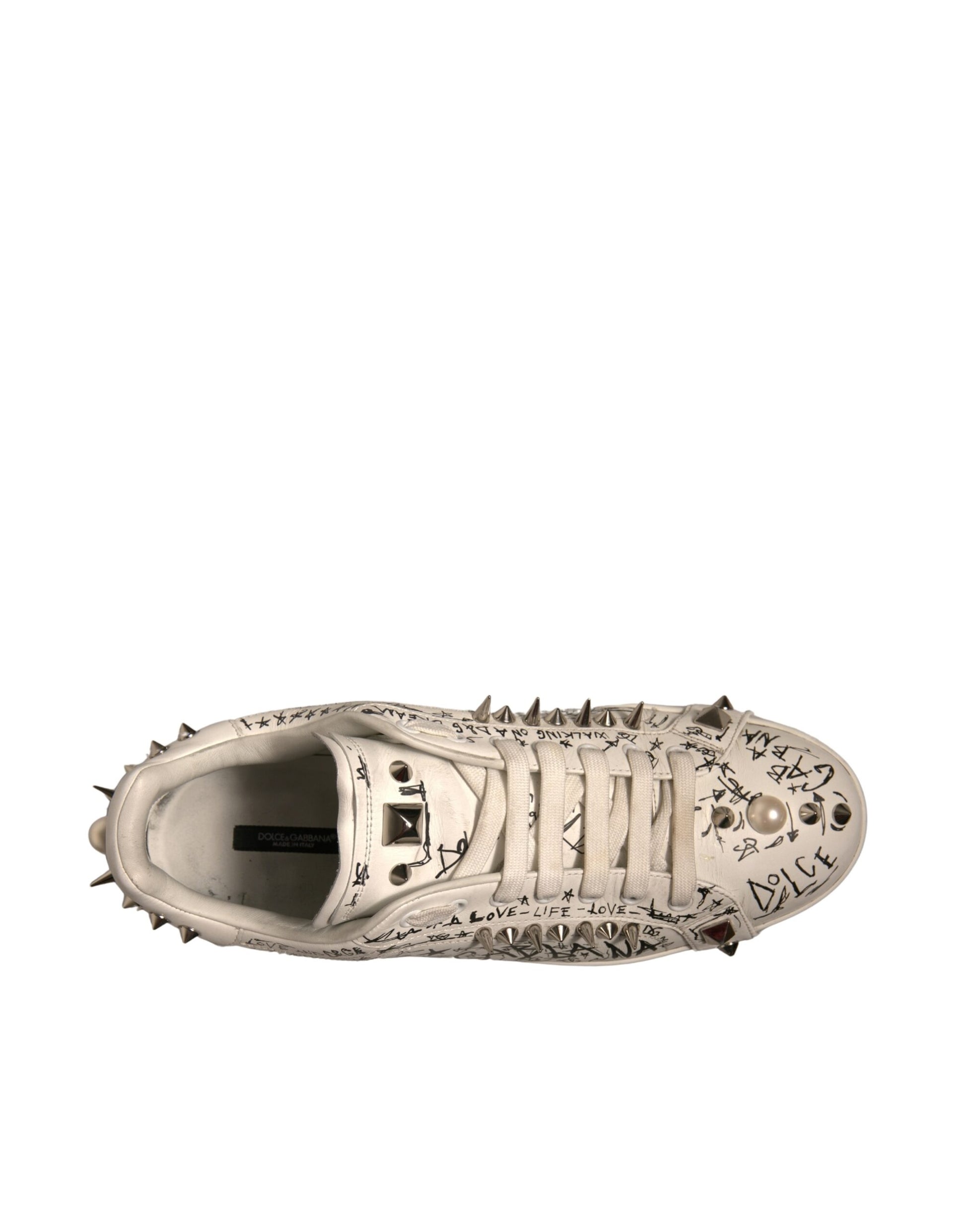 White Graffiti Studded Portofino Sneakers Shoes