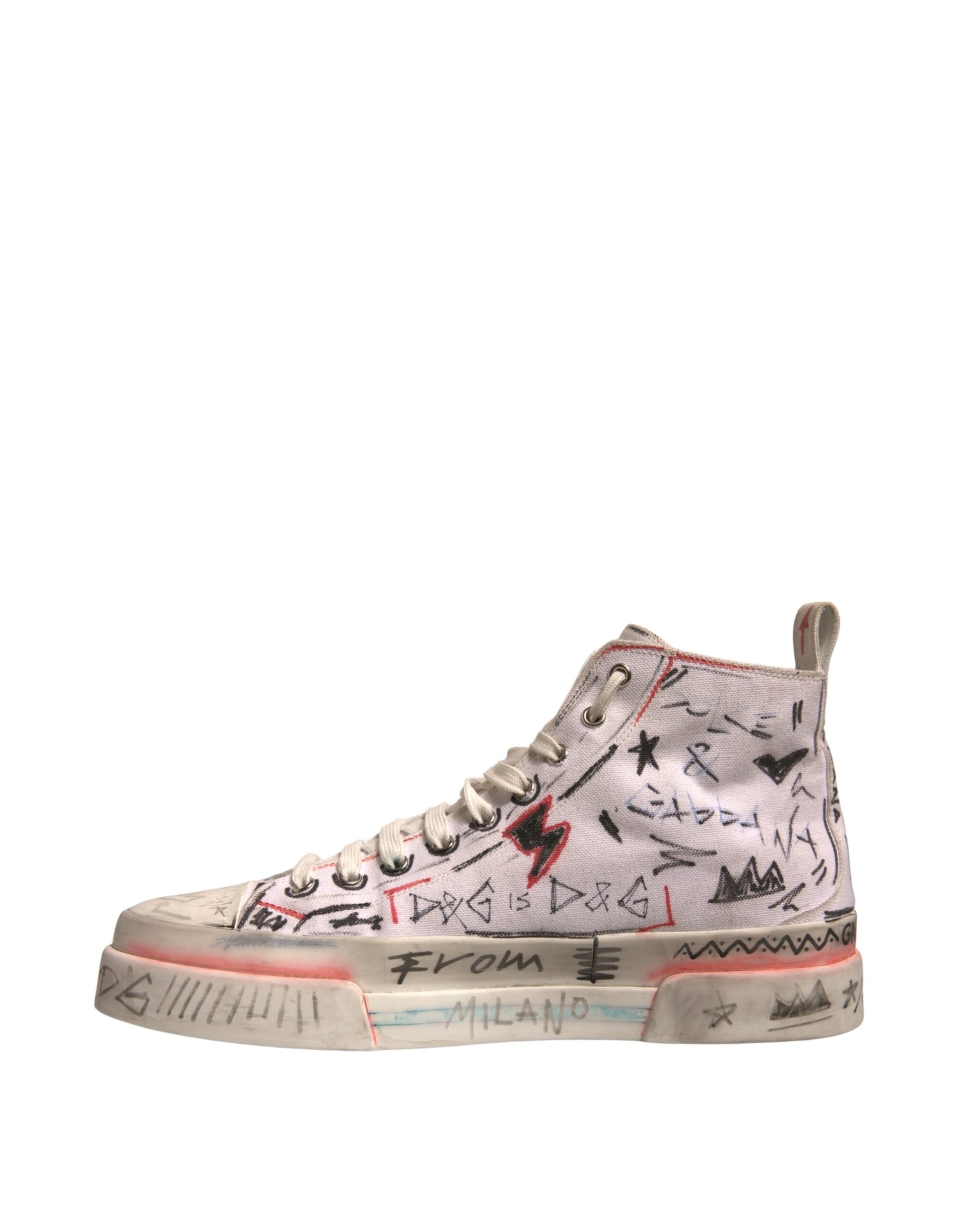 White Cotton Graffiti High Top Sneakers Shoes