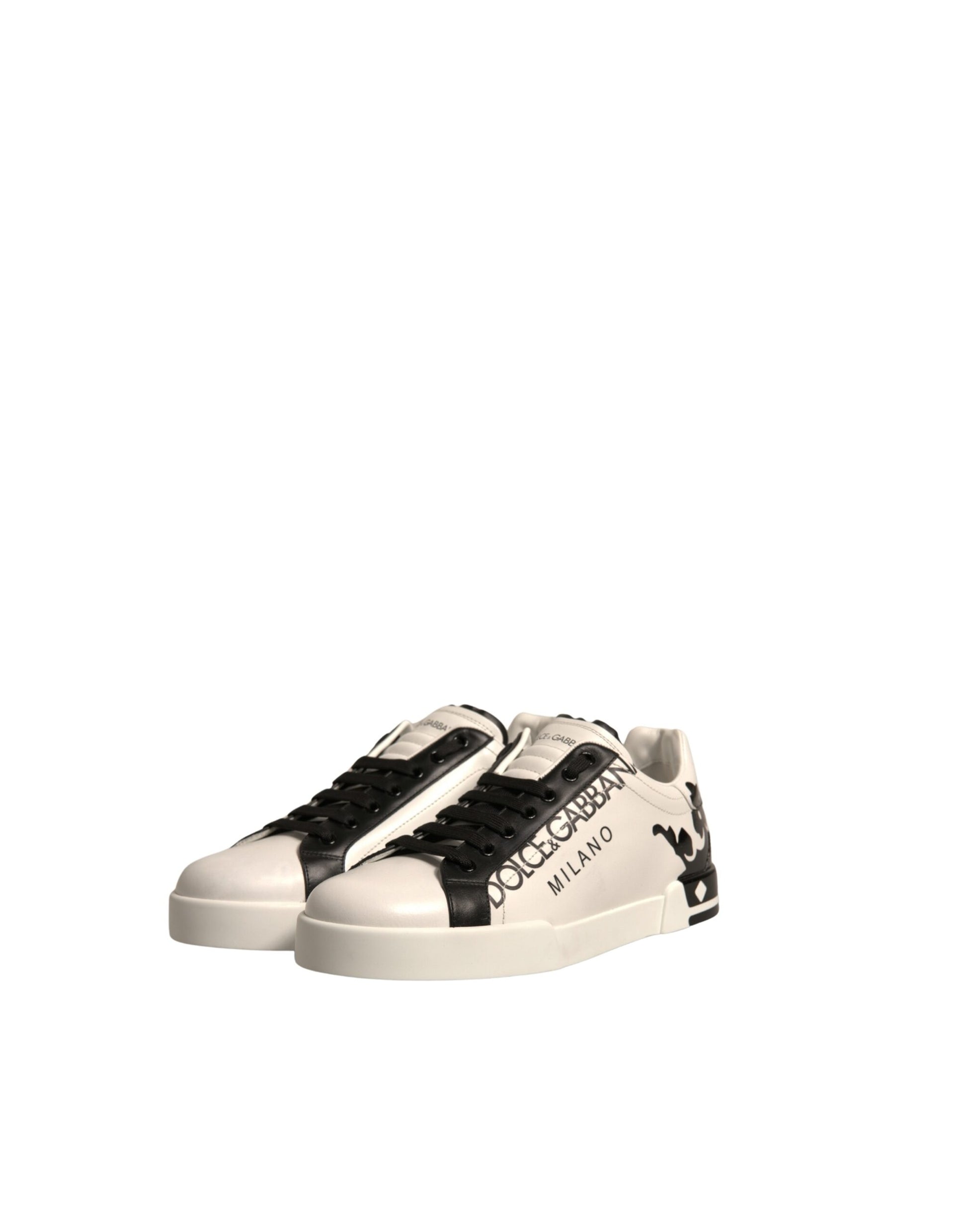 White Black Leather Crown Milano Sneakers Shoes