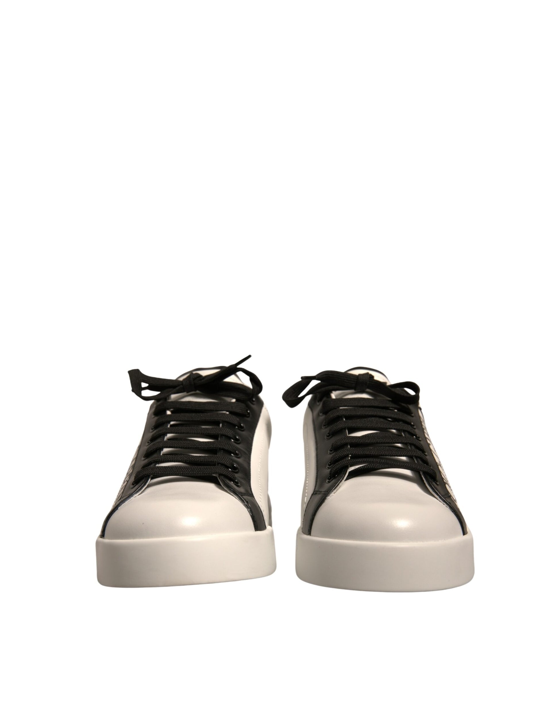 White Black Leather Crown Milano Sneakers Shoes