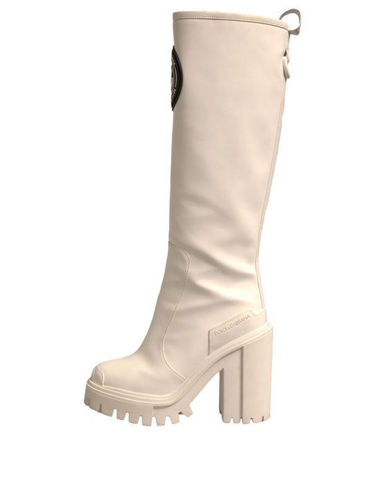 White DG Logo Hi Trekking Plateau Biker Boots Shoes