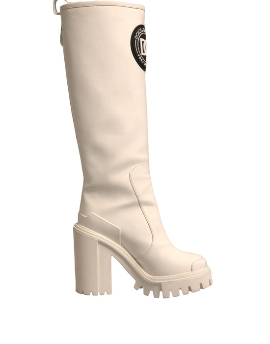 White DG Logo Hi Trekking Plateau Biker Boots Shoes