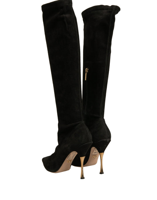 Black Suede Stiletto Knee High Boots Shoes